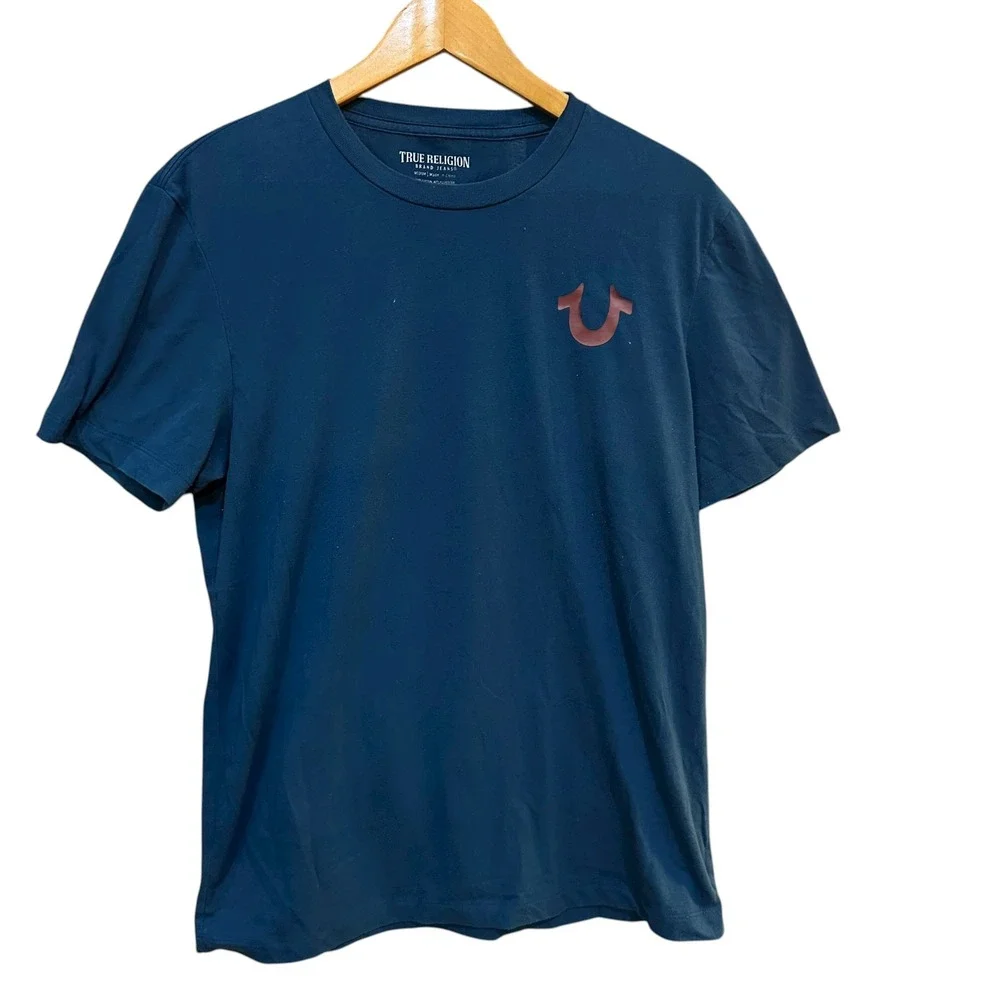 True Religion Mens Short Sleeve T Shirt Blue Streetwear Y2K Casual‎ Size M